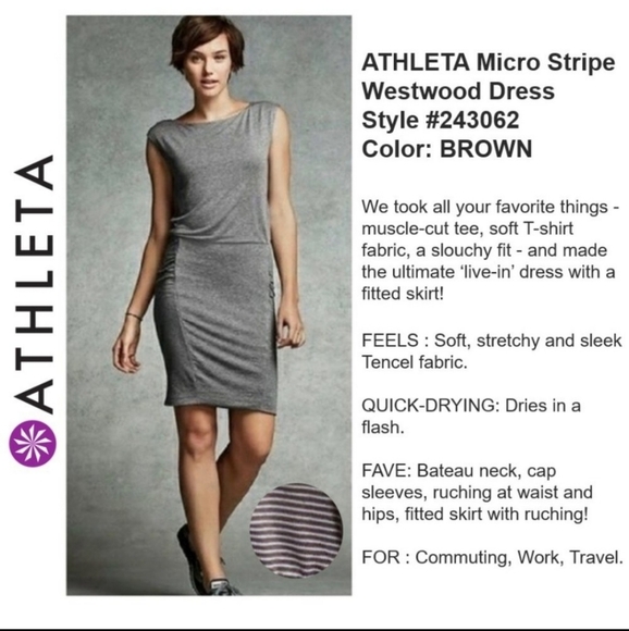 Athleta Westwood Dress Micro Stripe Gray Sleeveless Ruched Size M - Picture 2 of 14